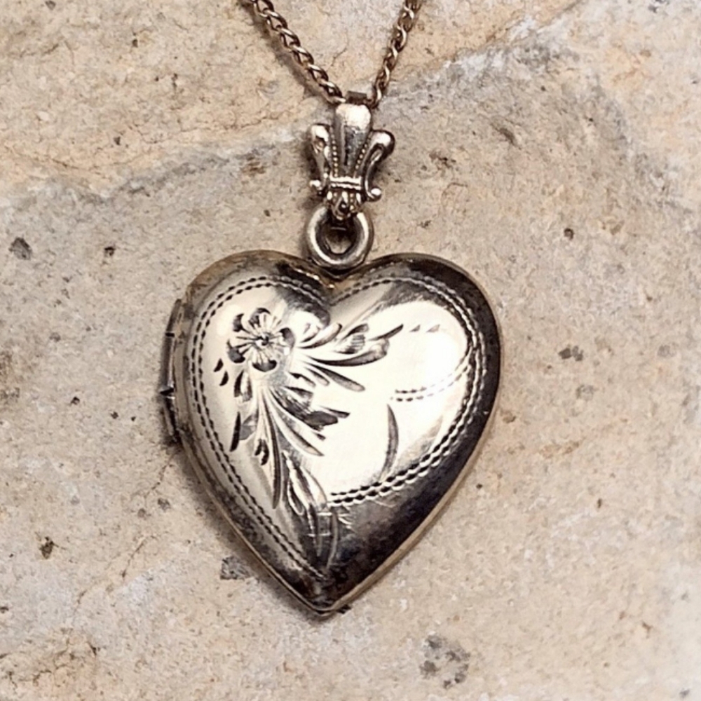 Antique Sterling Silver 12k Gold Filled Heart Locket Necklace